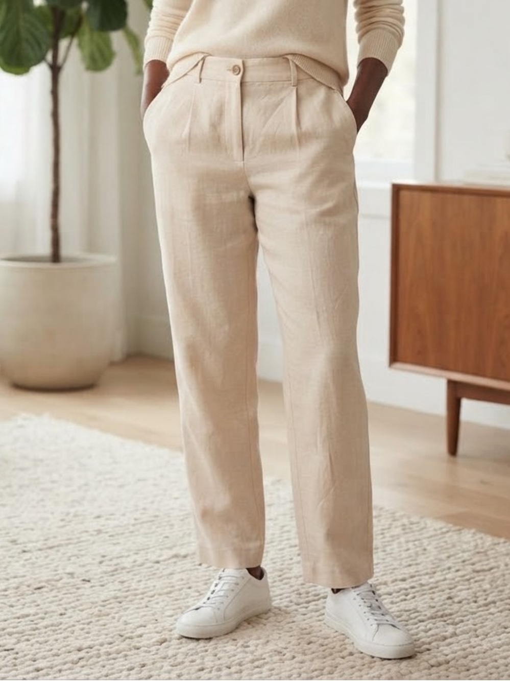J.Crew Linen-Cupro Blend Pleated Wide-Leg Trousers Tan Beige High Rise Size 6